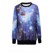 Shimmering Sky Print Round Neck Sweatshirt with Contrast Trim