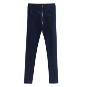 Skinny Zip Front Casual Pants with High Rise