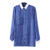 Gingham Print Contrast Collar Shirt with Long Sleeve