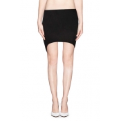 Black Elastic Waist Skinny Skirt with Dip Hem
