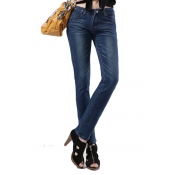 Mid Rise Zipper Fly Skinny Jeans with Whiskering