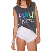 Charming Letter Print Mucle Tee with Round Neck