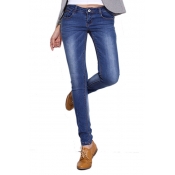 Stitch Detail Mid Rise Zipper Fly Skinny Jeans
