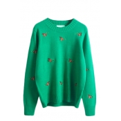 Cartoon Pattern Round Neck Long Sleeve Knitted Sweater
