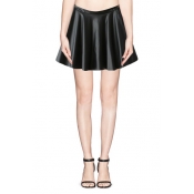 Black PU Pleated Mini Skirt with Zipper Back