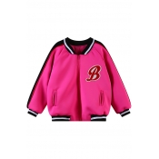 Contrast Stripe and Alphabet Print Baseball Jacket with Zipper Fly