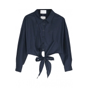Plain Bows Tow Piece in One Long Sleeve Blouse