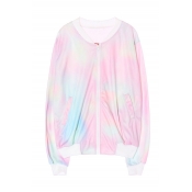 Pink Embroidered Pattern Tie Dye Coat with Zipper Fly