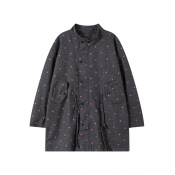 Dotted Pattern Stand Collar Cotton Coat with Double Pockets Front