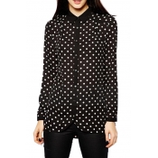 Polka Dot Button-Front Contrast Collar Shirt
