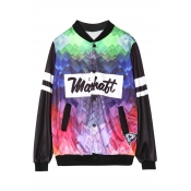 Colorful Print Baseball Jacket with Double Pockets Front