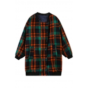 Green Plaid Pattern Boyfriend Coat with Double Pockets Front