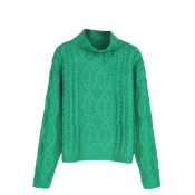Plain High Neck Cable Knitted Long Sleeve Sweater