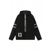 Black Boyfriend Cotton Padded Hooded Coat with Luminous Letter