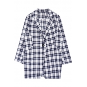 Classic Plaid Pattern Boyfriend Coat with 3/4 Sleeve