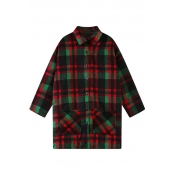 Lapel Plaid Pattern Cotton Coat with Button Fly
