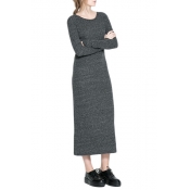 Maxi Knitted Gray Shift Dress in Casual Style
