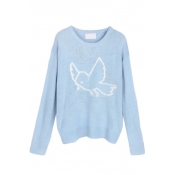 Bird Pattern Round Neck Long Sleeve Knitted Sweater