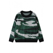 Camouflage Print Round Neck Long Sleeve Sweater