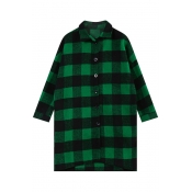 Plaid Pattern Woollen Varsity Lapel Coat with Button Fly