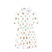 Sweet  Pineapple Print Shirt Sleeve Shirt Dress
