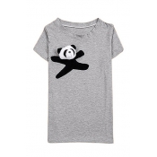 Panda Pattern Round Neck Short Sleeve Tee with Crop Pants