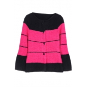 Striped Round Neck Long Sleeve Knitted Cardigan