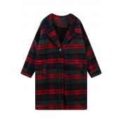 Christmas Style Plaid Notched Lapel Woollen Coat with Mini Pockets Front
