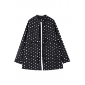 Stand Collar Polka Dot Pattern Coat with Detachable Vest