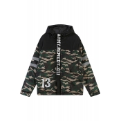 Camouflage Boyfriend Cotton Padded Hooded Coat with Luminous Letter