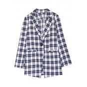 Classic Plaid Print 3/4 Sleeve Boyfriend Coat with Button Fly