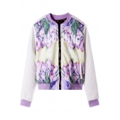 Carnation Print Leather Panel Baseball Jacket with Zipper Fly