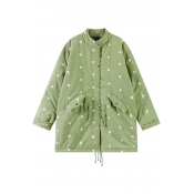 Loose Snowflake Print and Stand Collar Cotton Padded Coat with Button Fly