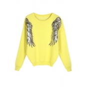 Sequined Wing Round Neck Long Sleeve  Sweater