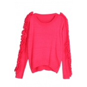 Plain Round Neck Long Sleeve Knitted Sweater in Dip Hem