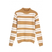 Stripe Print Round Neck Long Sleeve Sweater