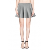 Pleated Space Cotton Mini Skirt with Zipper Fly