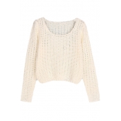 Plain Round Neck Long Sleeve Chunky Knitted Crop Sweater