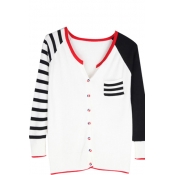 Fitted V-Neck Striped Long Sleeve Cardigan