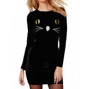 Cheesy Fitted Cat Face Print Skinny Pencil Dress