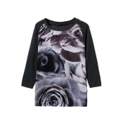 Ink Painting Pattern Long Sleeve Knitted Sweater with Round Neckline