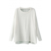Plain Round Neck High Low Hem Fitted Sweater