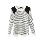 Stripe Jacquard Round Neck Long Sleeve Sweater