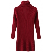 Plain Fitted High Neck Long Sleeve Tunic Sweater