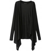 Black Waterfall Front Knit Cardigan With Long Sleeve