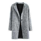 Gray Lapel Collar Single-Button Long Sleeve Woolen Coat