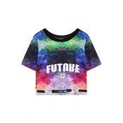 Weave Style Letter Print Cropped Short Sleeve T-shirt