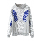 National Style Abstract Pattern Collared Long Sleeve Sweater