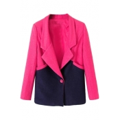 Loose Color Block Single Button Wool Coat with Notched Lapel