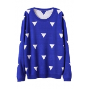 Triangle Pattern Round Neck Long Sleeve Knitted Sweater